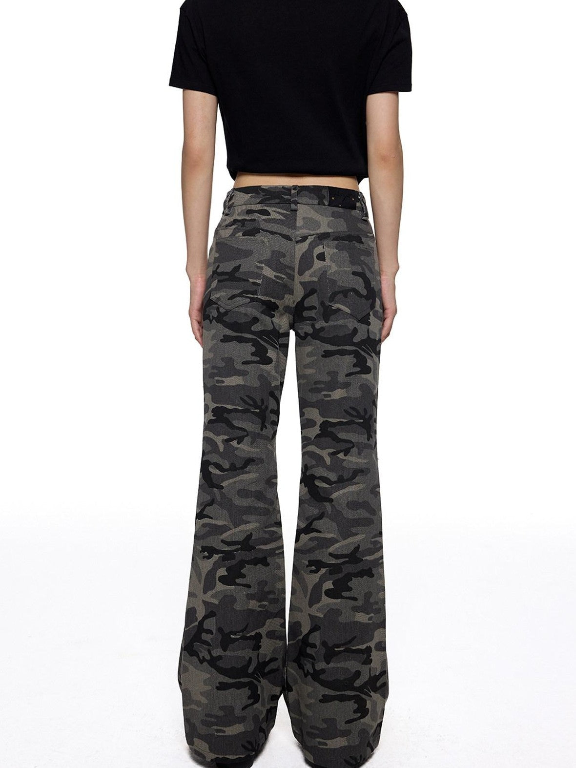 EZEK Camouflage Printed Slim Low Rise Women's Micro Elastic Flare Jeans
