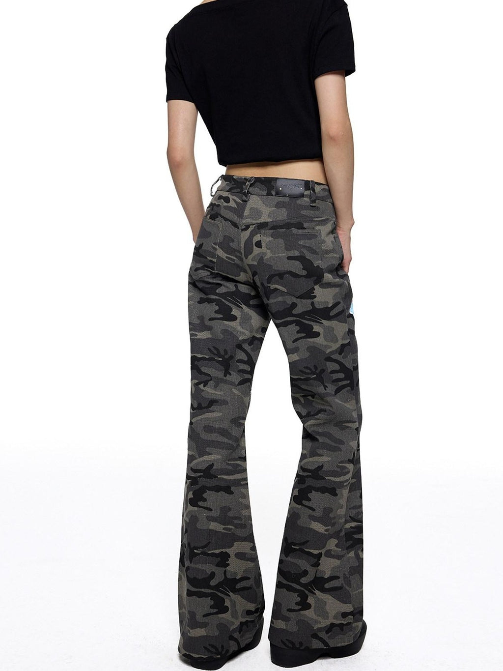 EZEK Camouflage Printed Slim Low Rise Women's Micro Elastic Flare Jeans