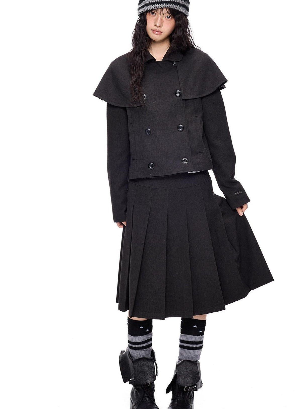 EZEK Cape Double Breasted Lapel Pocket Women's Polyester Cotton Blend Cropped Jackets