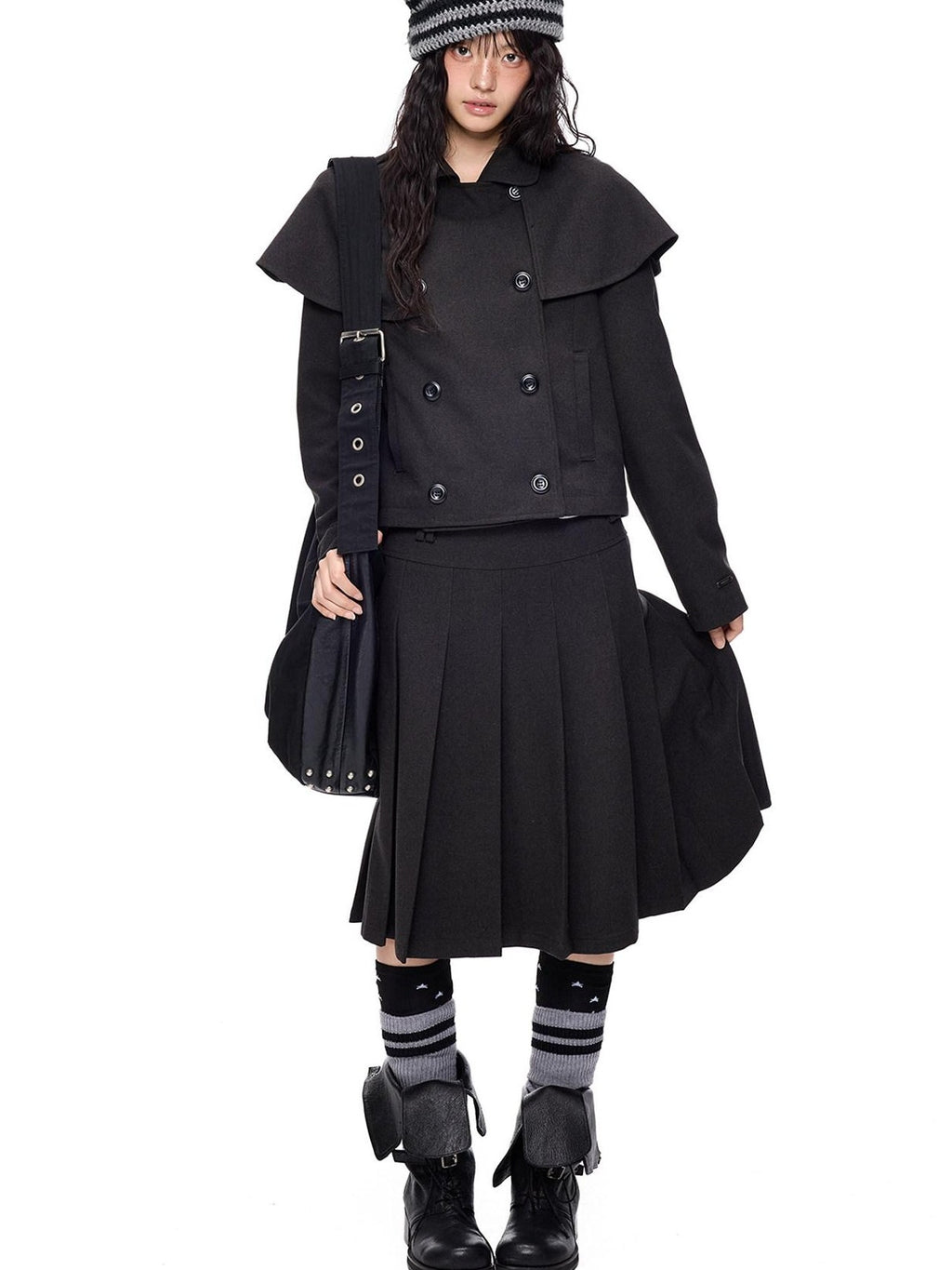 EZEK Cape Double Breasted Lapel Pocket Women's Polyester Cotton Blend Cropped Jackets