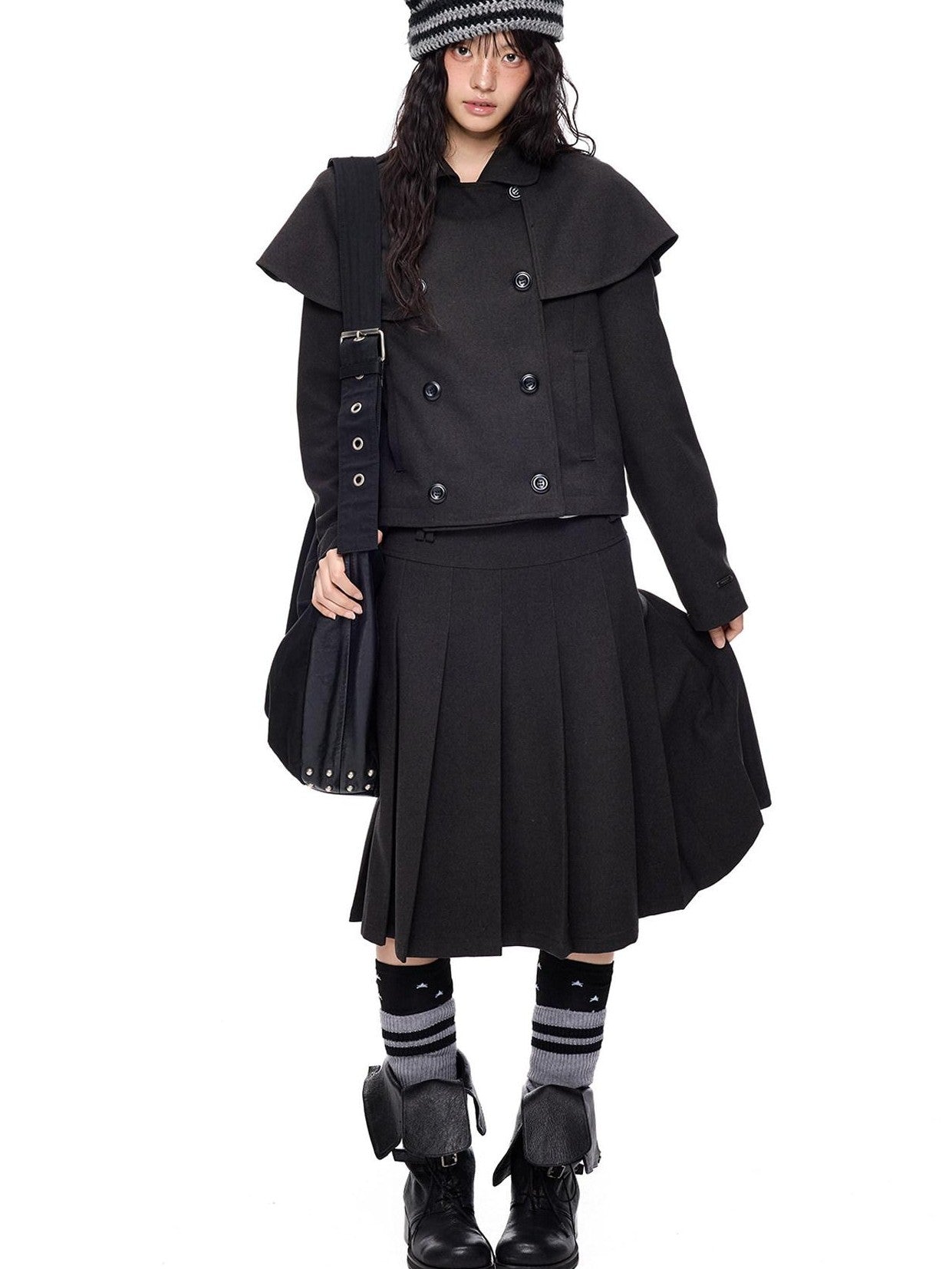EZEK Cape Double Breasted Lapel Pocket Women's Polyester Cotton Blend Cropped Jackets