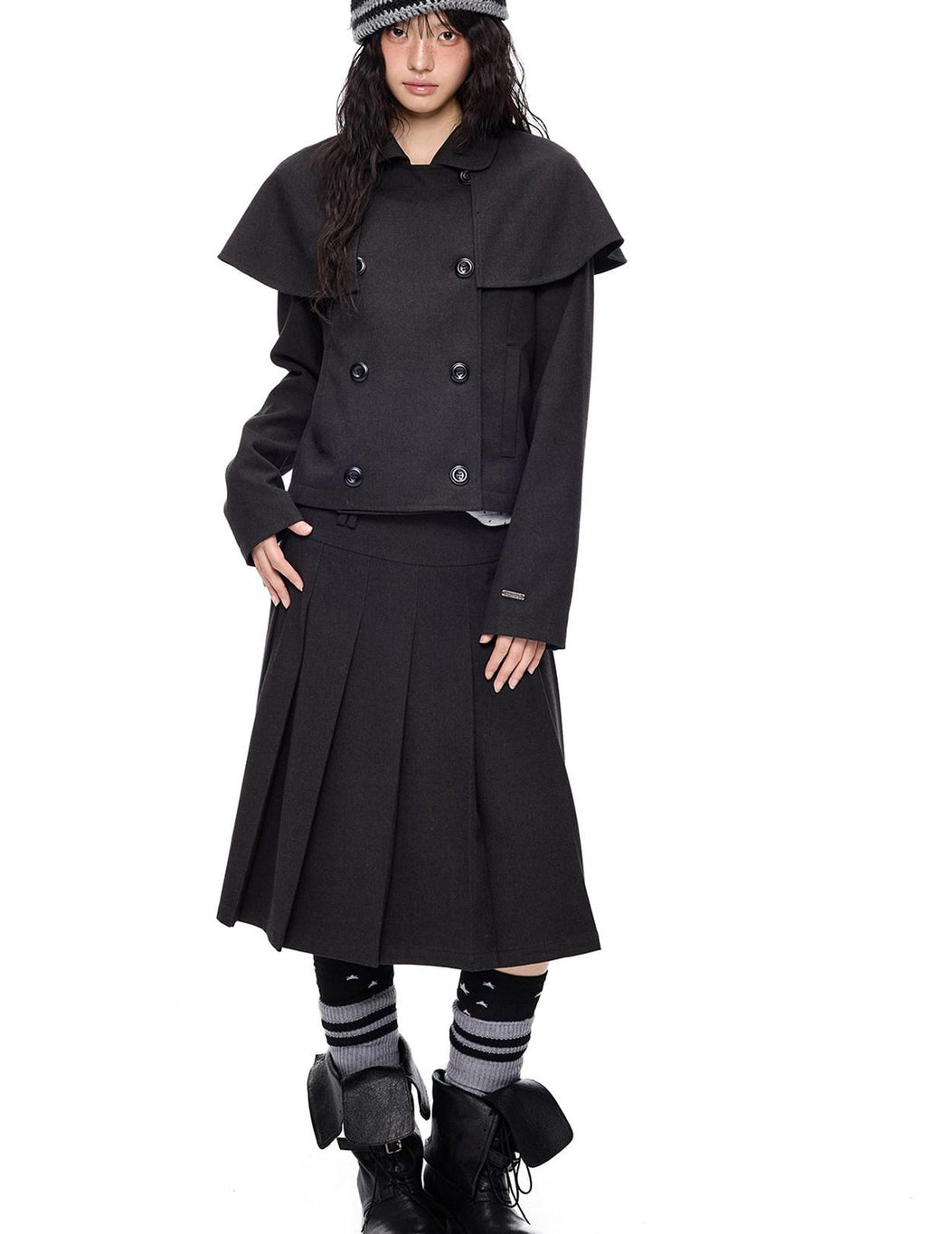 EZEK Cape Double Breasted Lapel Pocket Women's Polyester Cotton Blend Cropped Jackets