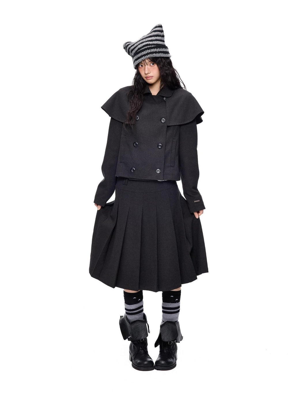 EZEK Cape Double Breasted Lapel Pocket Women's Polyester Cotton Blend Cropped Jackets