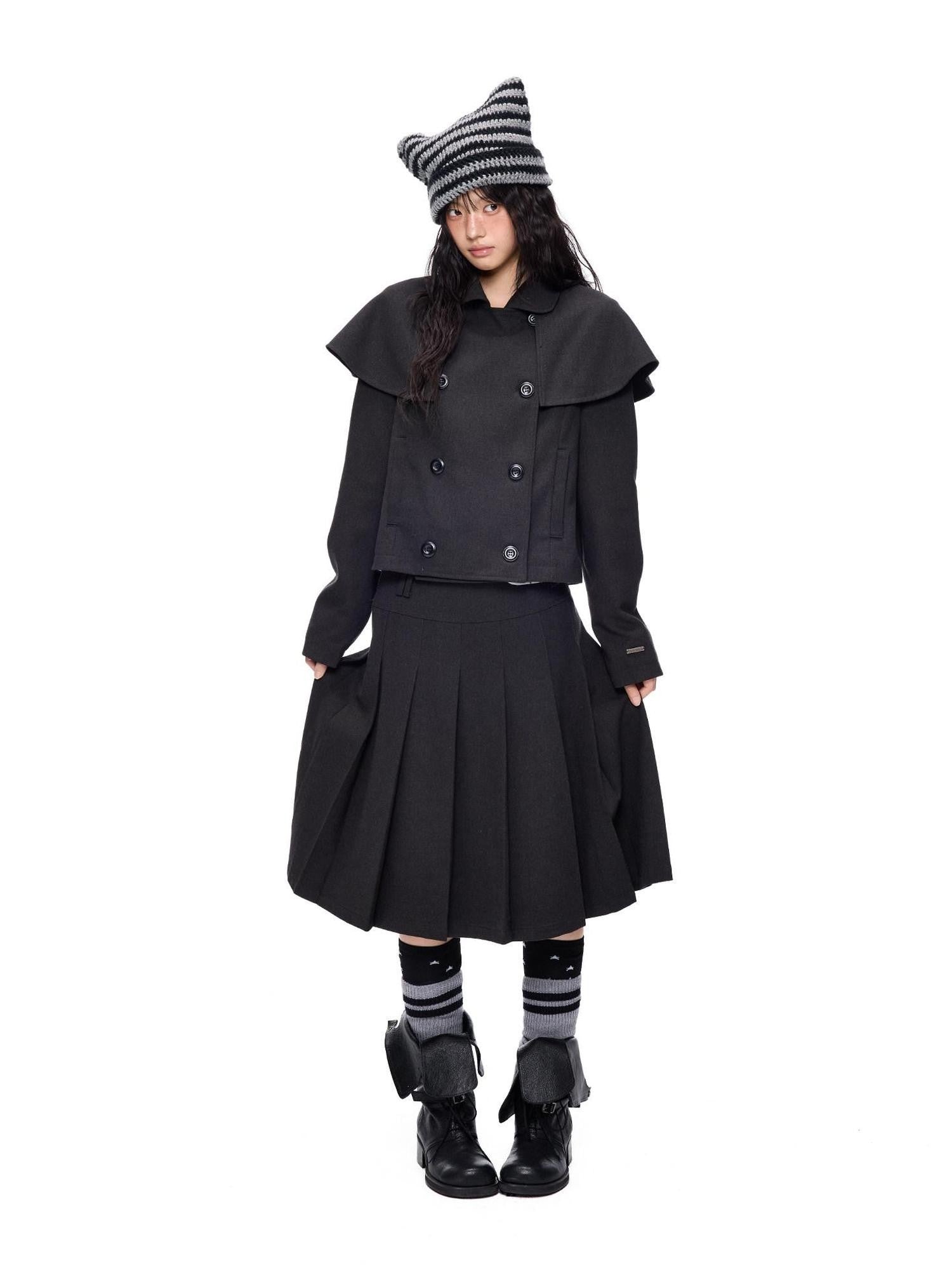 EZEK Cape Double Breasted Lapel Pocket Women's Polyester Cotton Blend Cropped Jackets
