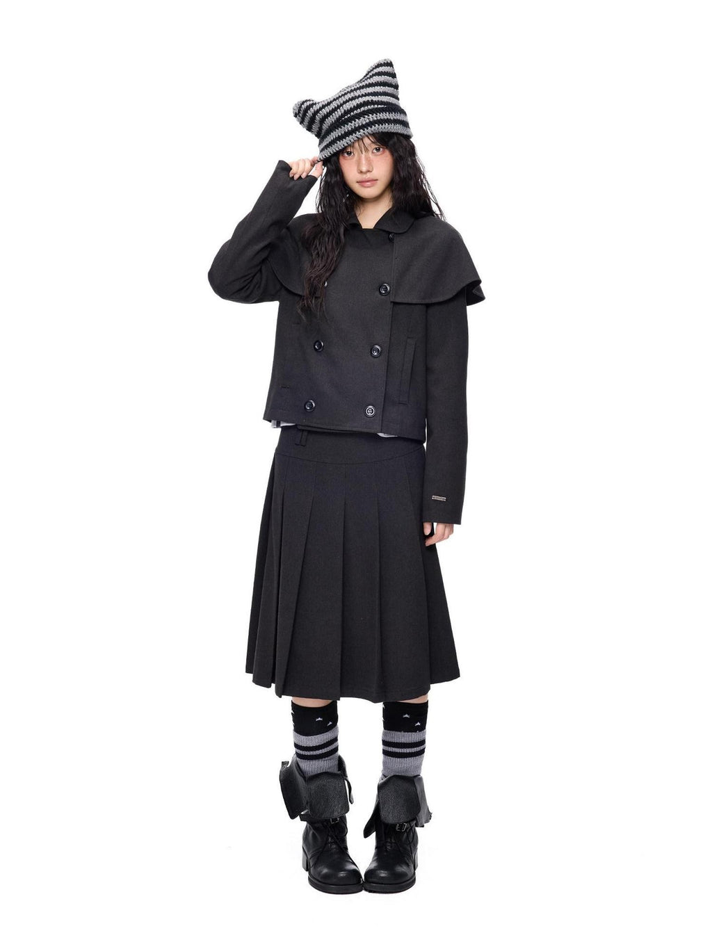 EZEK Cape Double Breasted Lapel Pocket Women's Polyester Cotton Blend Cropped Jackets