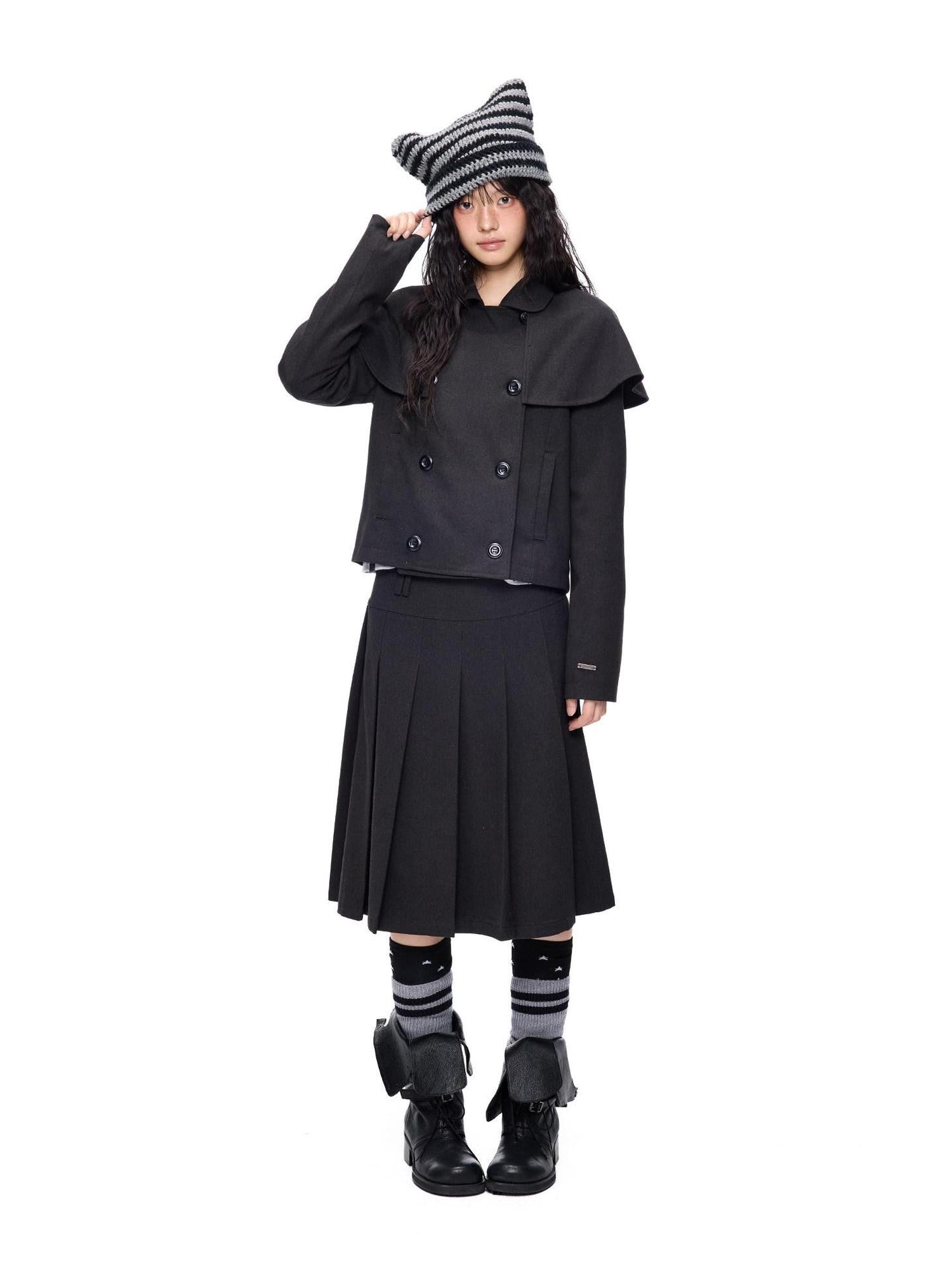EZEK Cape Double Breasted Lapel Pocket Women's Polyester Cotton Blend Cropped Jackets