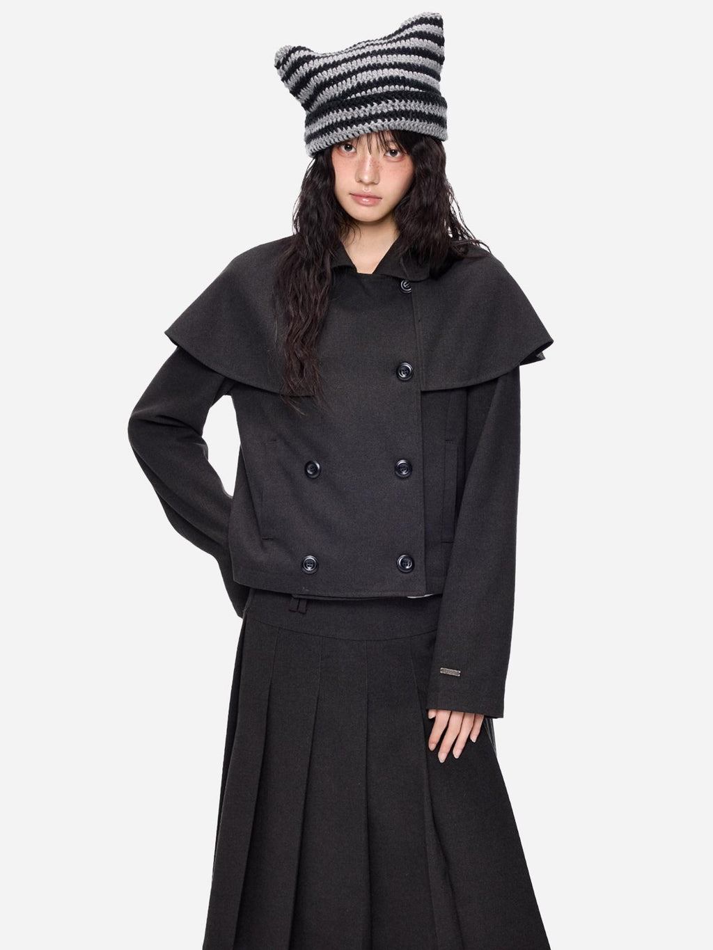 EZEK Cape Double Breasted Lapel Pocket Women's Polyester Cotton Blend Cropped Jackets