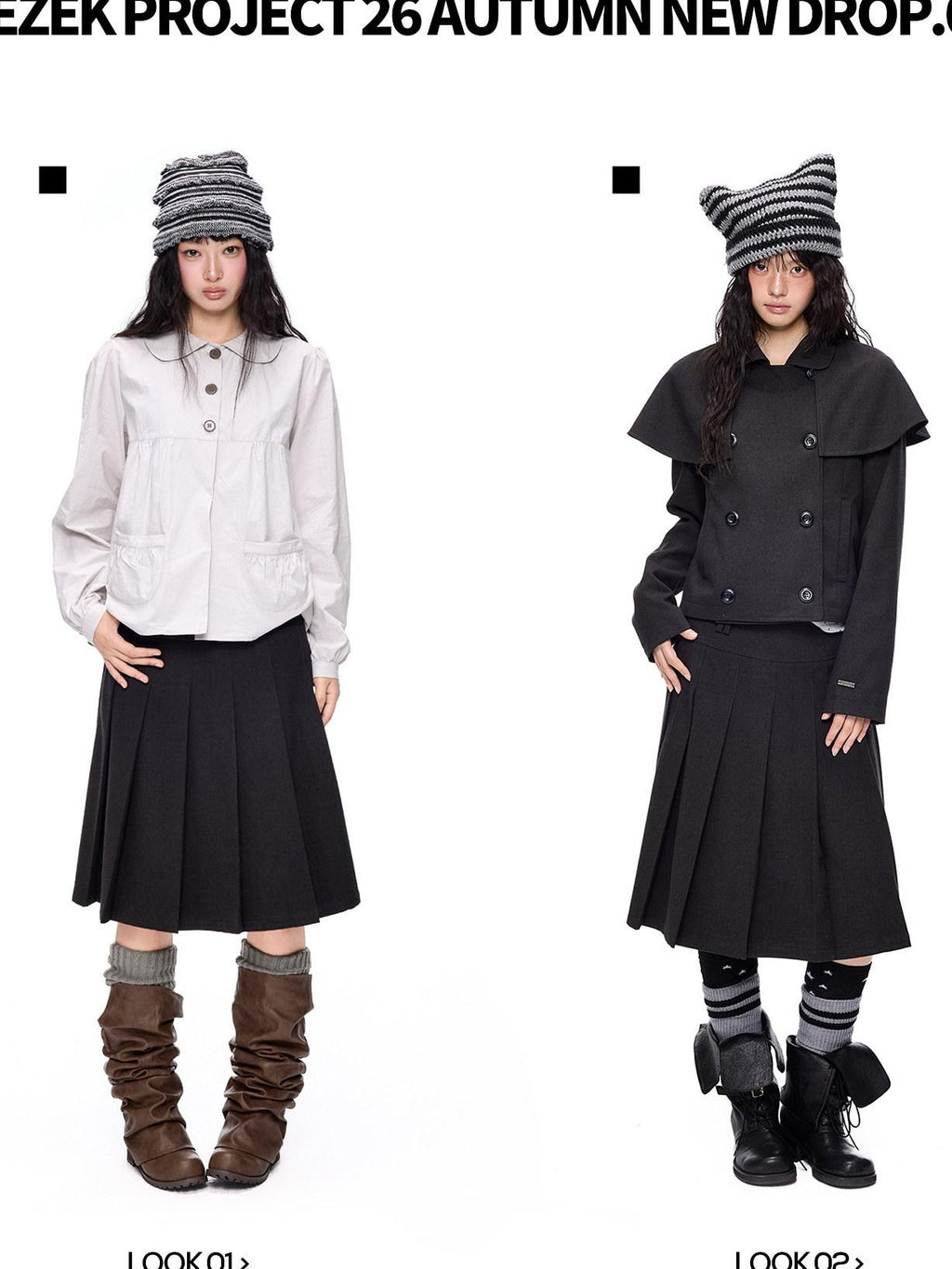 EZEK Cape Double Breasted Lapel Pocket Women's Polyester Cotton Blend Cropped Jackets