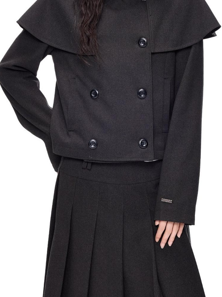 EZEK Cape Double Breasted Lapel Pocket Women's Polyester Cotton Blend Cropped Jackets