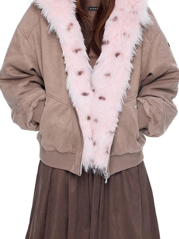 EZEK Cat Ear Fuzzy Hooded Zipper Women's Faux Suede Puffer Jackets