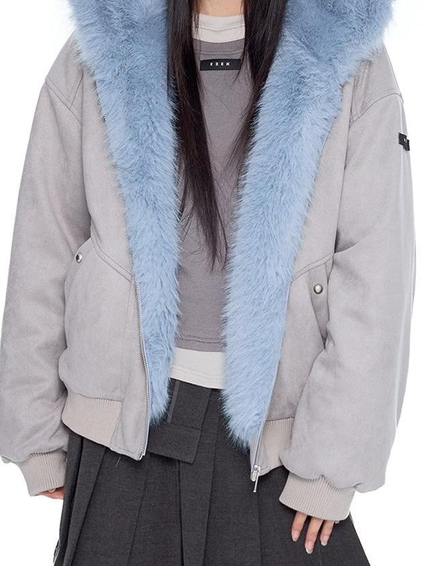 EZEK Cat Ear Fuzzy Hooded Zipper Women's Faux Suede Puffer Jackets