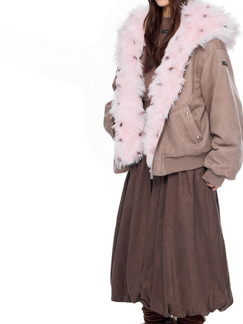 EZEK Cat Ear Fuzzy Hooded Zipper Women's Faux Suede Puffer Jackets