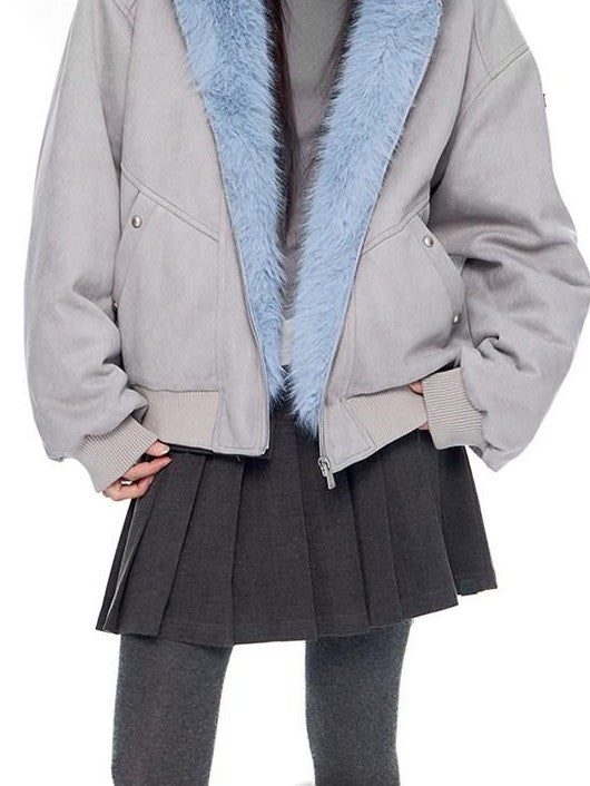 EZEK Cat Ear Fuzzy Hooded Zipper Women's Faux Suede Puffer Jackets