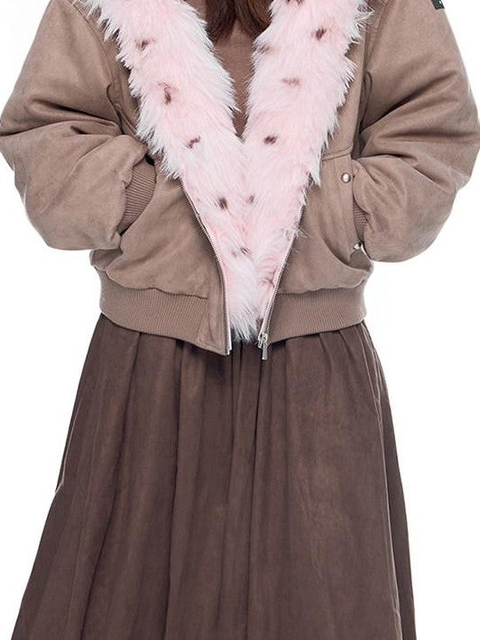 EZEK Cat Ear Fuzzy Hooded Zipper Women's Faux Suede Puffer Jackets