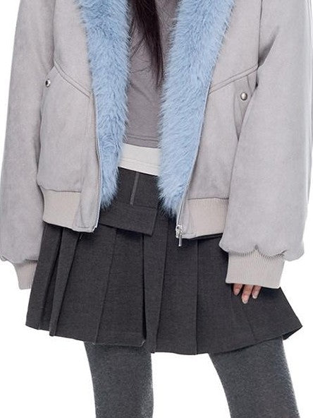 EZEK Cat Ear Fuzzy Hooded Zipper Women's Faux Suede Puffer Jackets