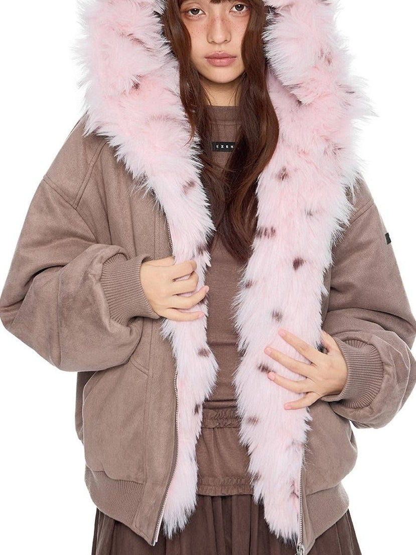 EZEK Cat Ear Fuzzy Hooded Zipper Women's Faux Suede Puffer Jackets