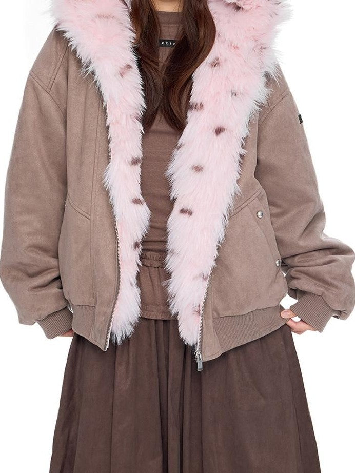 EZEK Cat Ear Fuzzy Hooded Zipper Women's Faux Suede Puffer Jackets