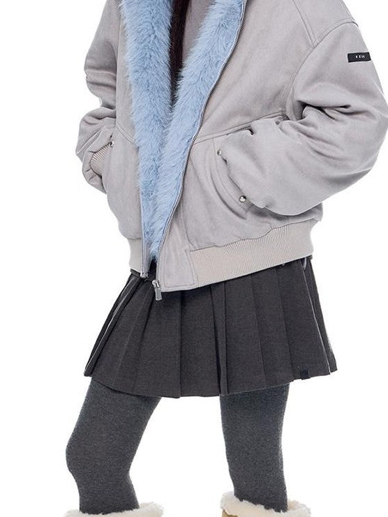EZEK Cat Ear Fuzzy Hooded Zipper Women's Faux Suede Puffer Jackets