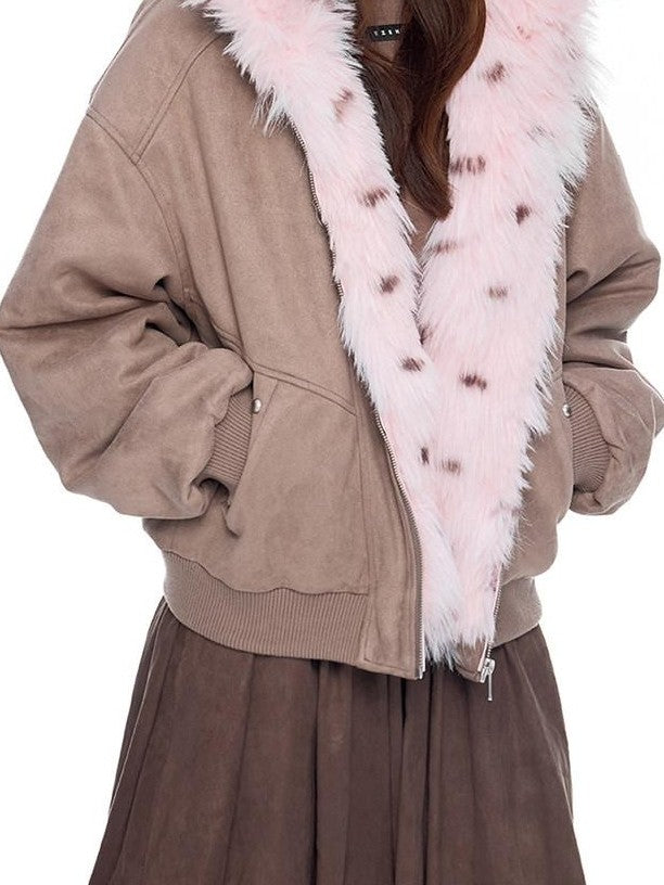 EZEK Cat Ear Fuzzy Hooded Zipper Women's Faux Suede Puffer Jackets