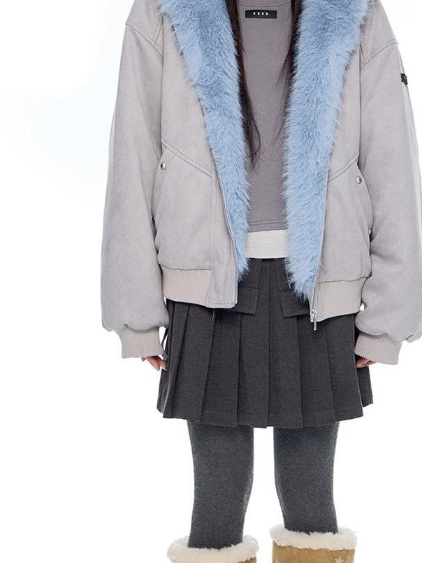 EZEK Cat Ear Fuzzy Hooded Zipper Women's Faux Suede Puffer Jackets