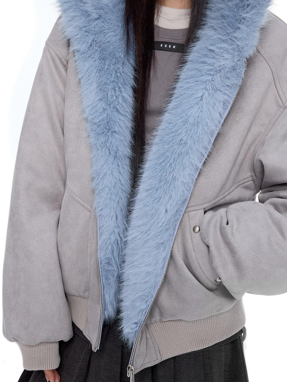 EZEK Cat Ear Fuzzy Hooded Zipper Women's Faux Suede Puffer Jackets