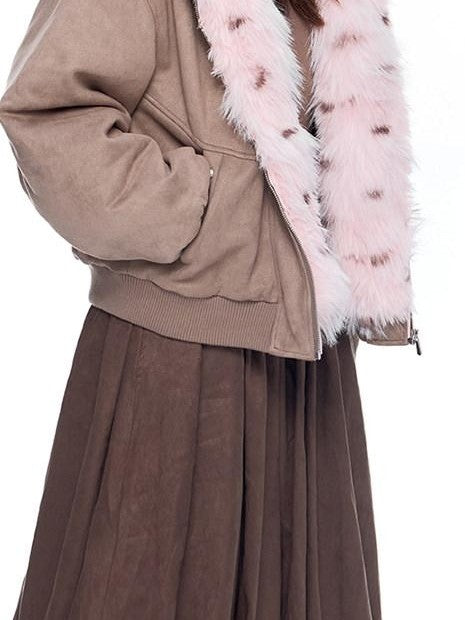 EZEK Cat Ear Fuzzy Hooded Zipper Women's Faux Suede Puffer Jackets