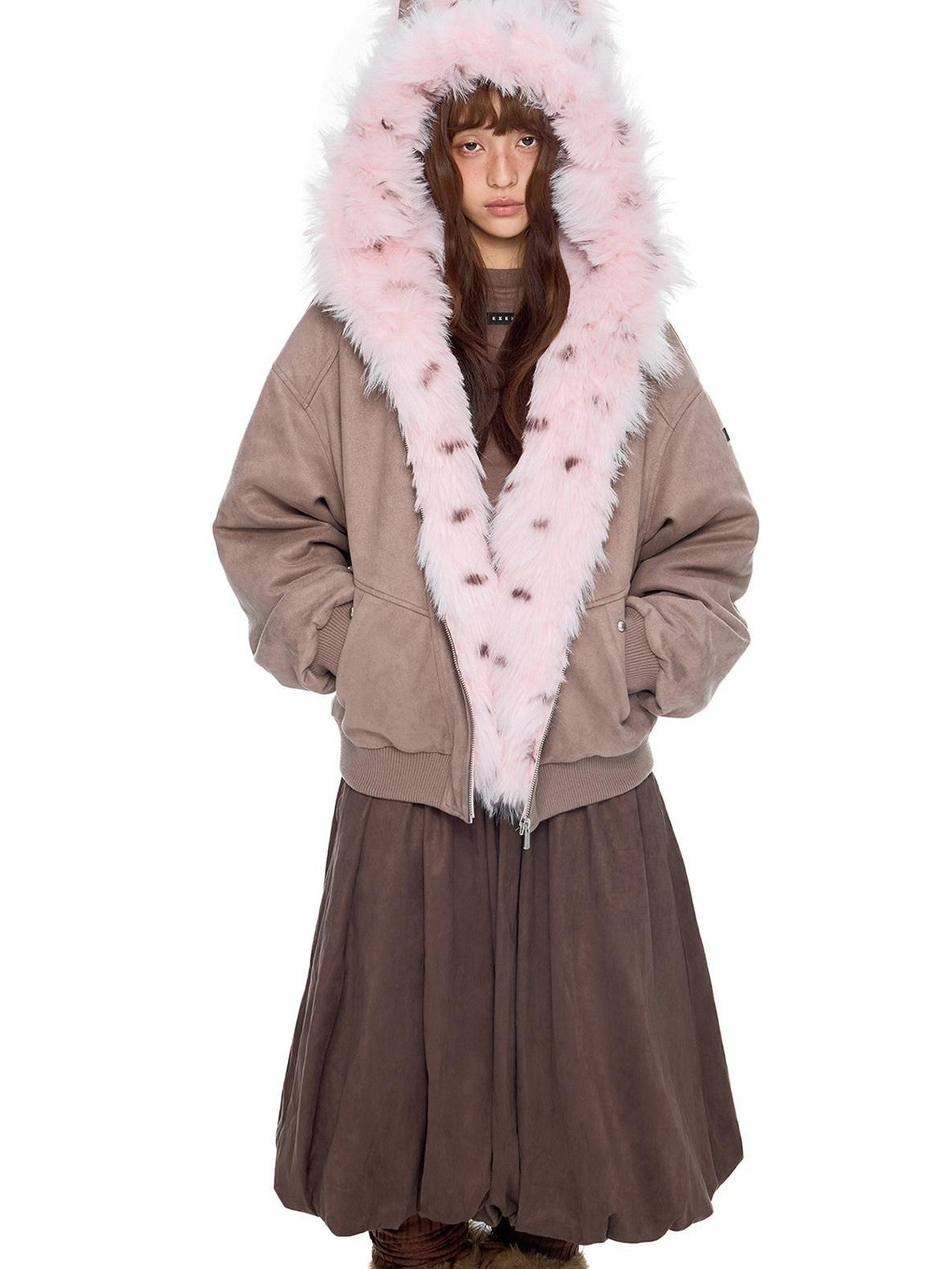 EZEK Cat Ear Fuzzy Hooded Zipper Women's Faux Suede Puffer Jackets