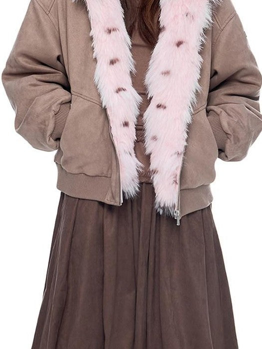 EZEK Cat Ear Fuzzy Hooded Zipper Women's Faux Suede Puffer Jackets