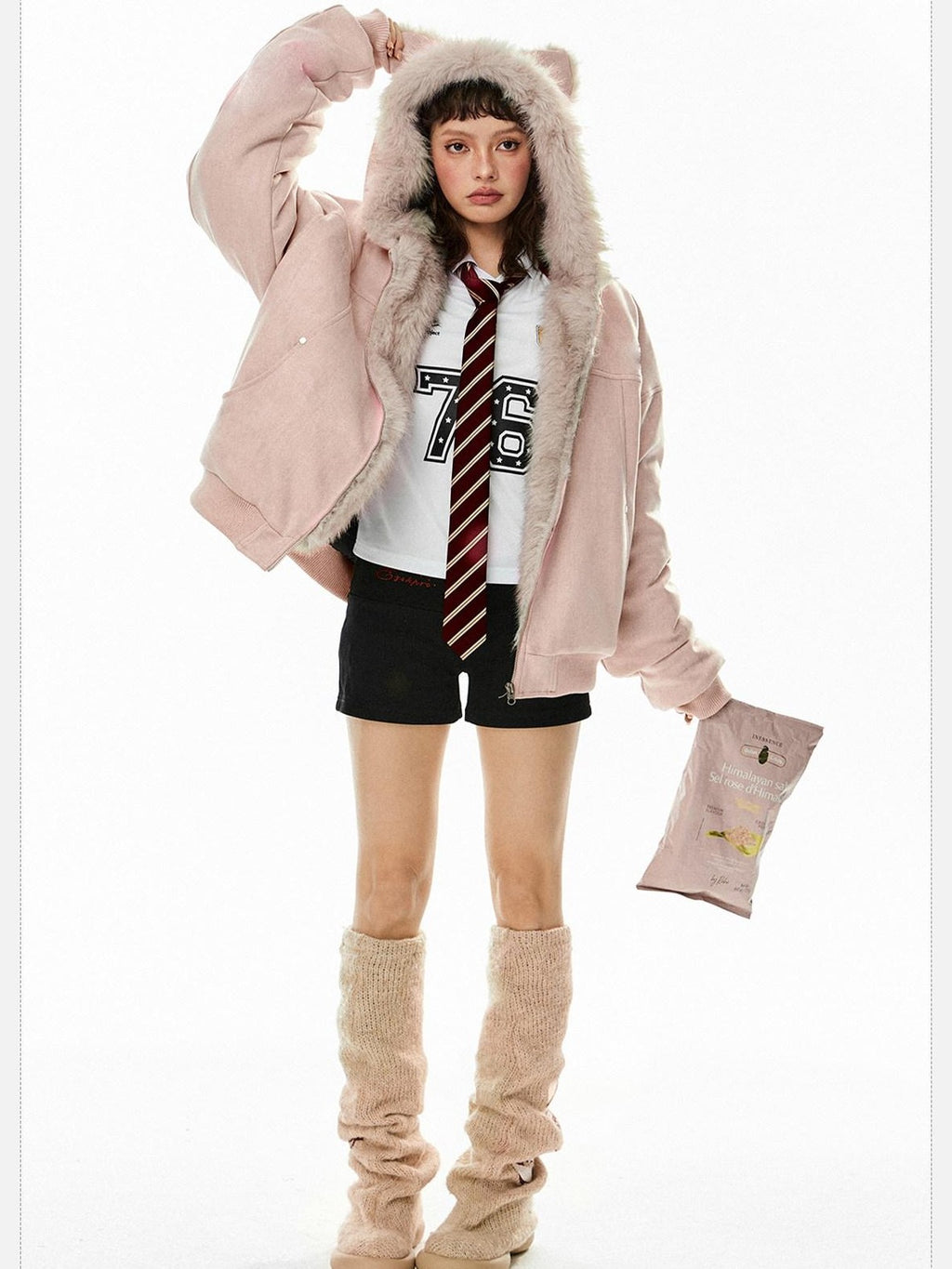 EZEK Cat Ear Hood Embroidered Women's Faux Suede Faux Fur Puffer Jackets