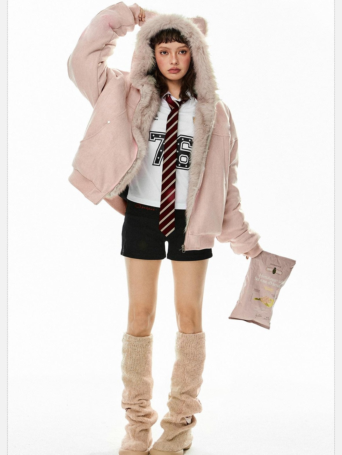 EZEK Cat Ear Hood Embroidered Women's Faux Suede Faux Fur Puffer Jackets