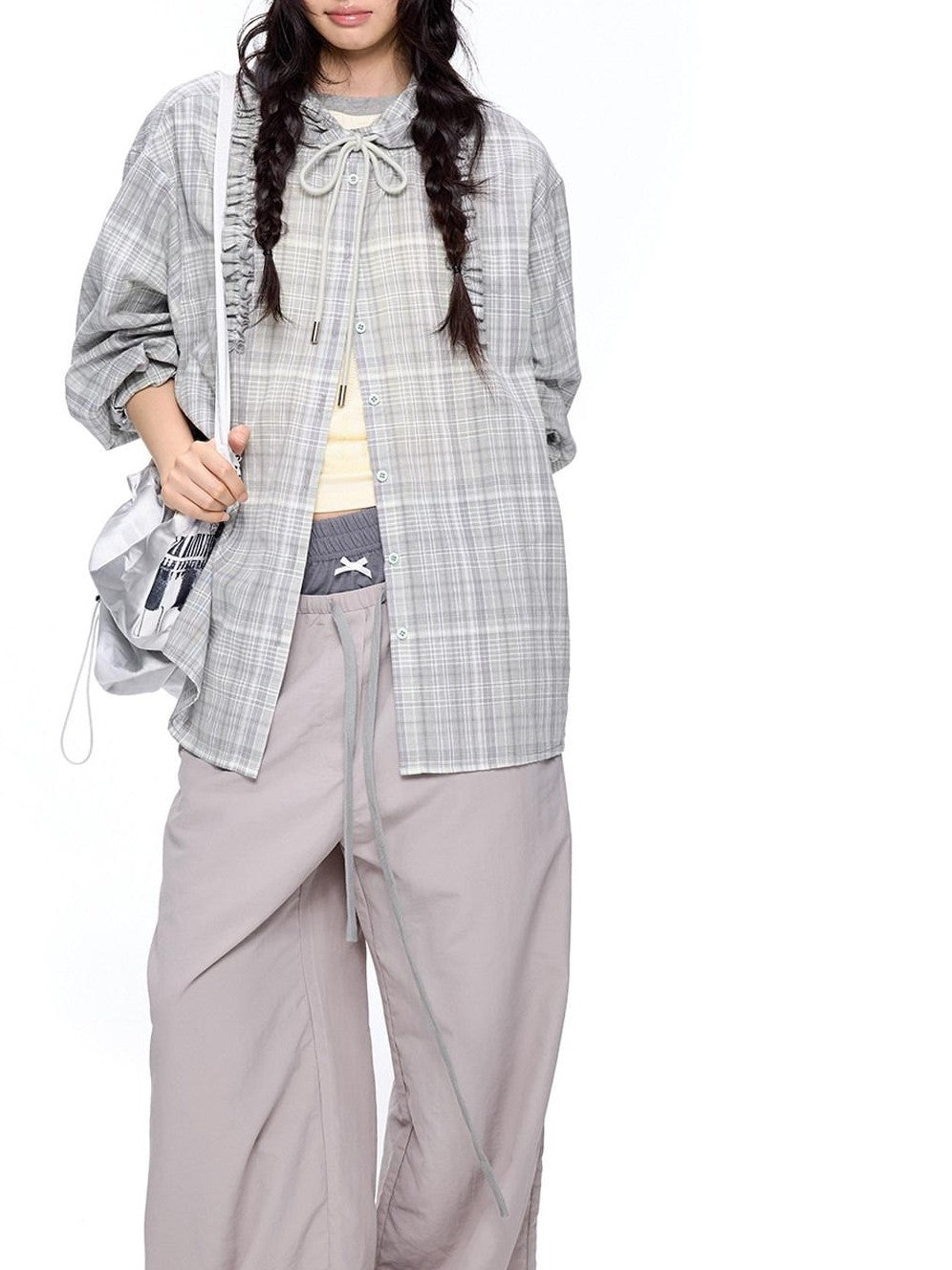 EZEK Checked Shirred Hooded Vintage Women's Cotton Blend Shirt Jackets