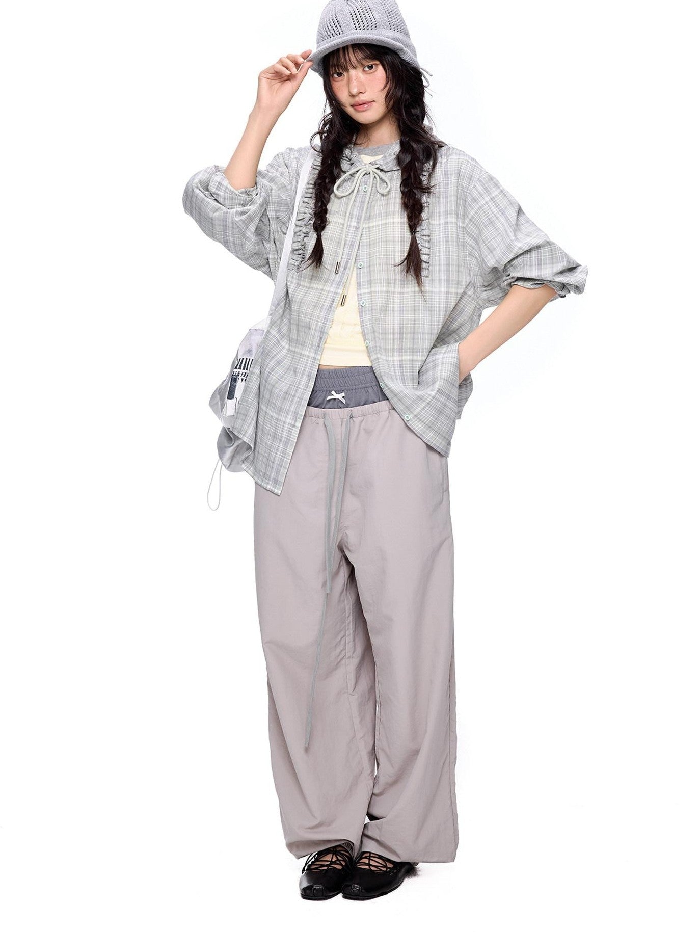 EZEK Checked Shirred Hooded Vintage Women's Cotton Blend Shirt Jackets