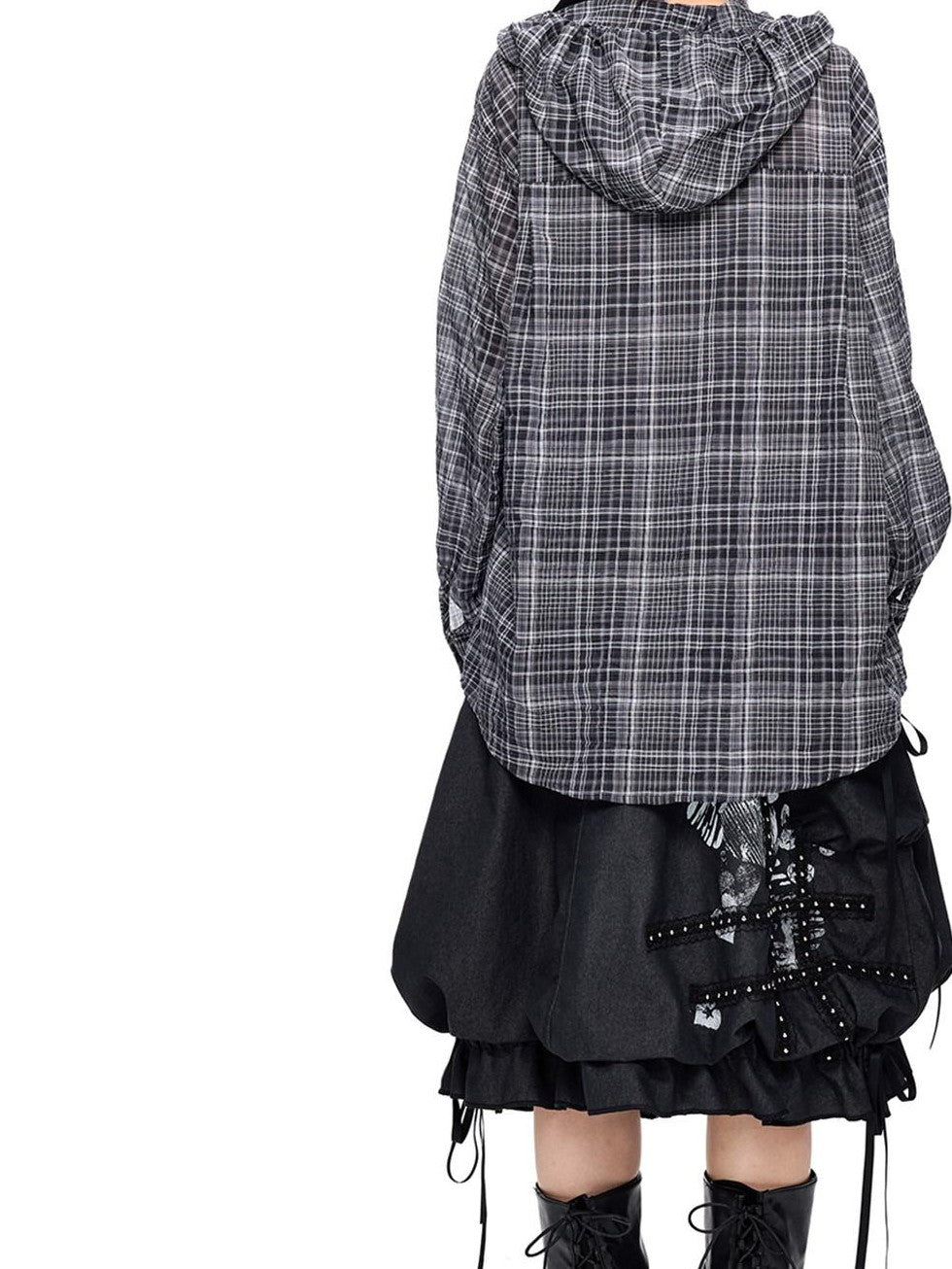 EZEK Checked Shirred Hooded Vintage Women's Cotton Blend Shirt Jackets