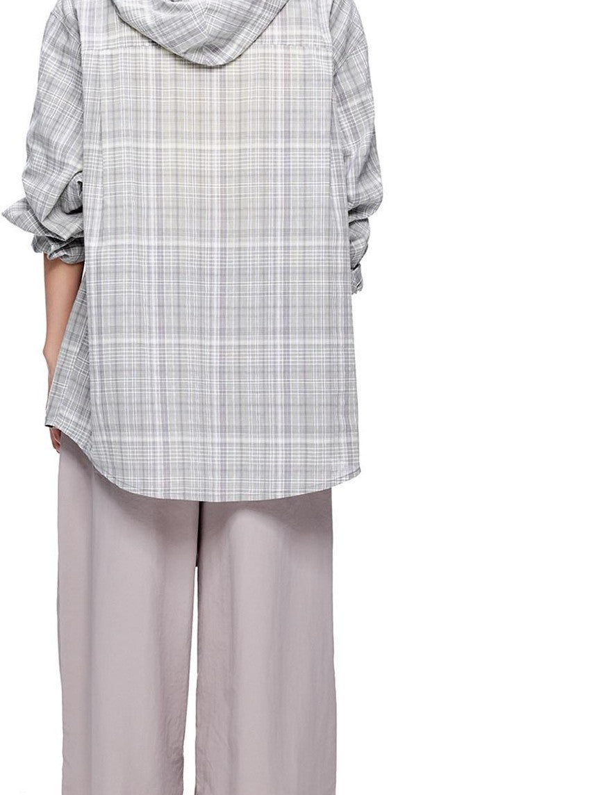 EZEK Checked Shirred Hooded Vintage Women's Cotton Blend Shirt Jackets