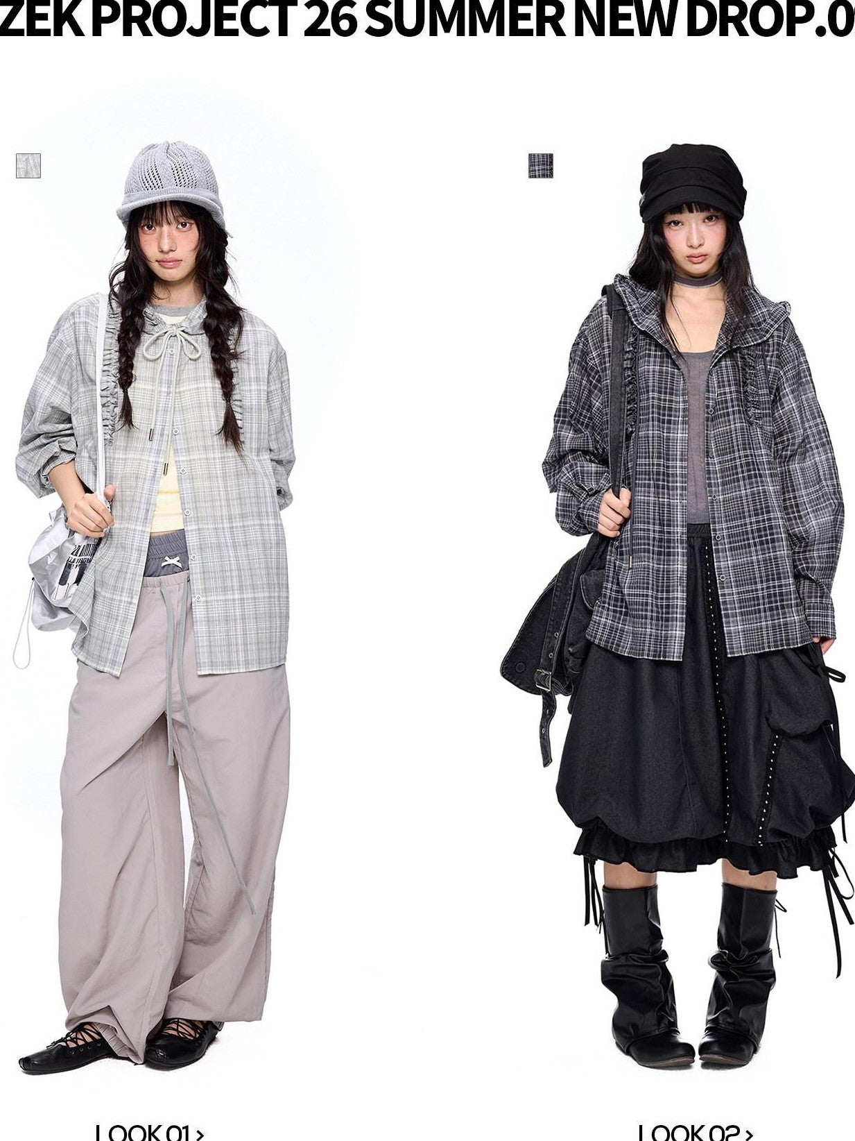 EZEK Checked Shirred Hooded Vintage Women's Cotton Blend Shirt Jackets