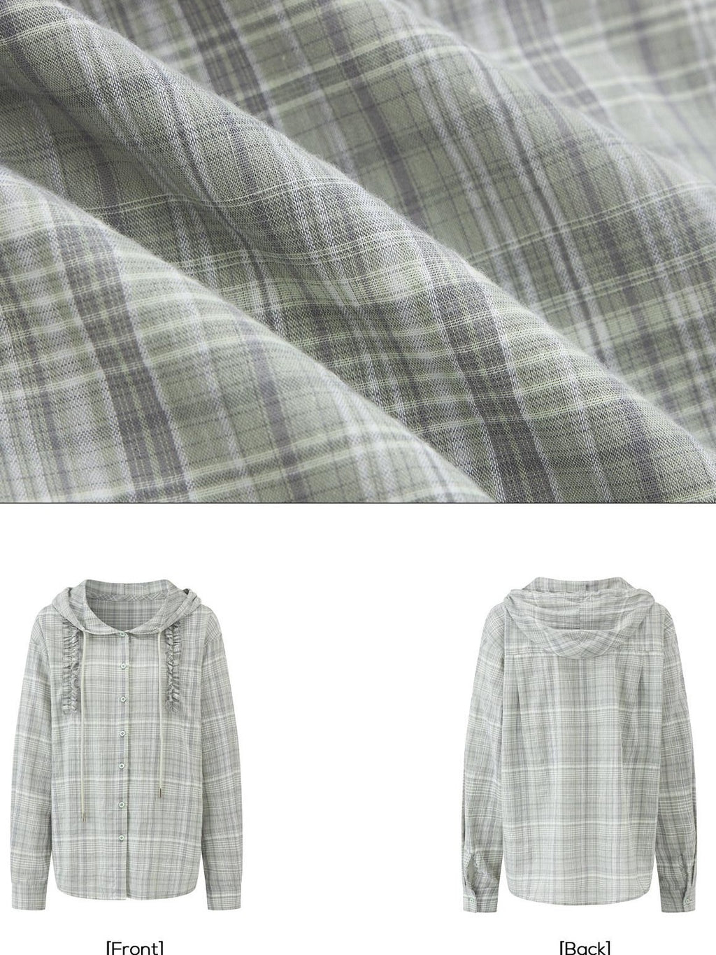 EZEK Checked Shirred Hooded Vintage Women's Cotton Blend Shirt Jackets