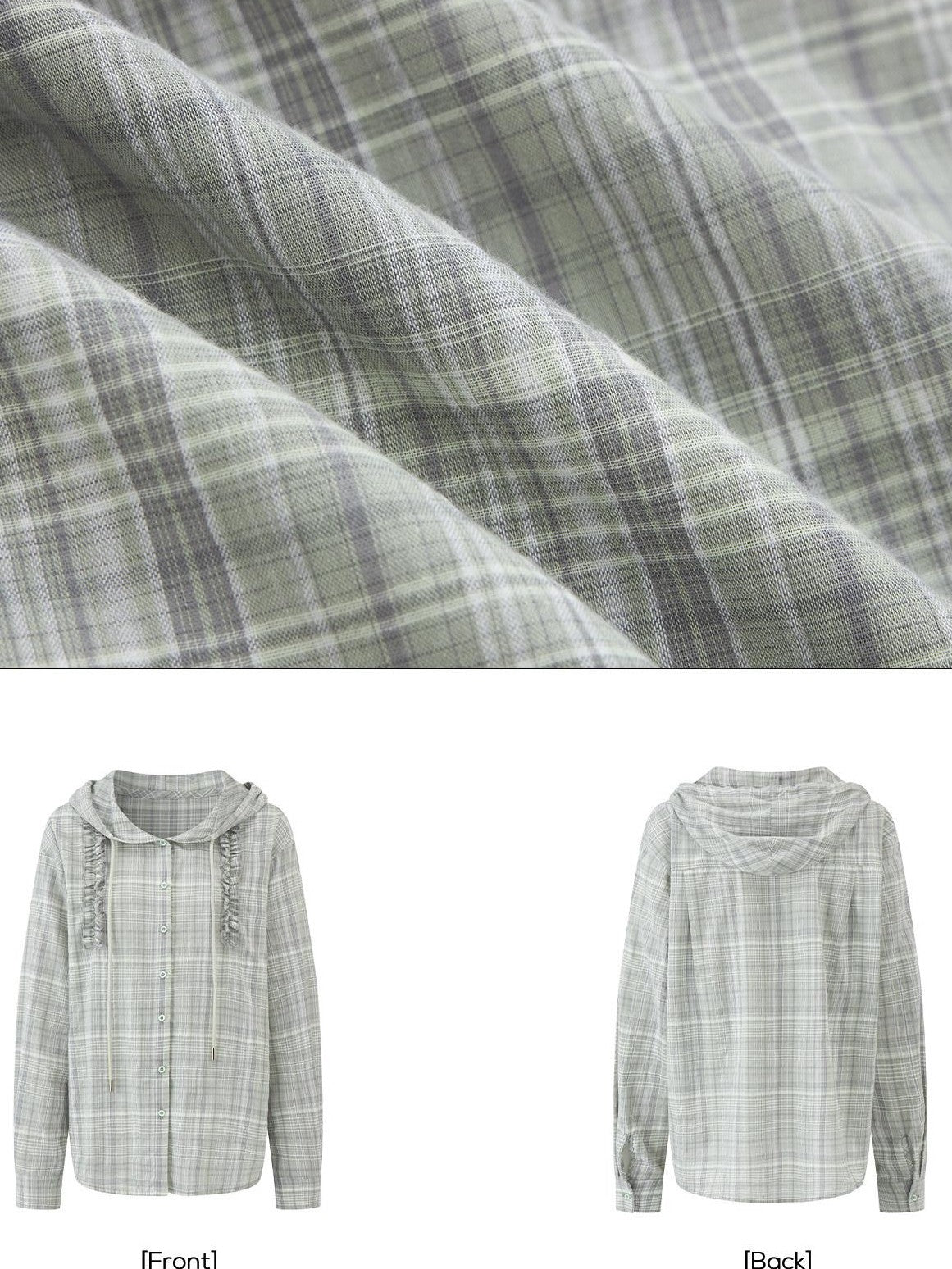 EZEK Checked Shirred Hooded Vintage Women's Cotton Blend Shirt Jackets