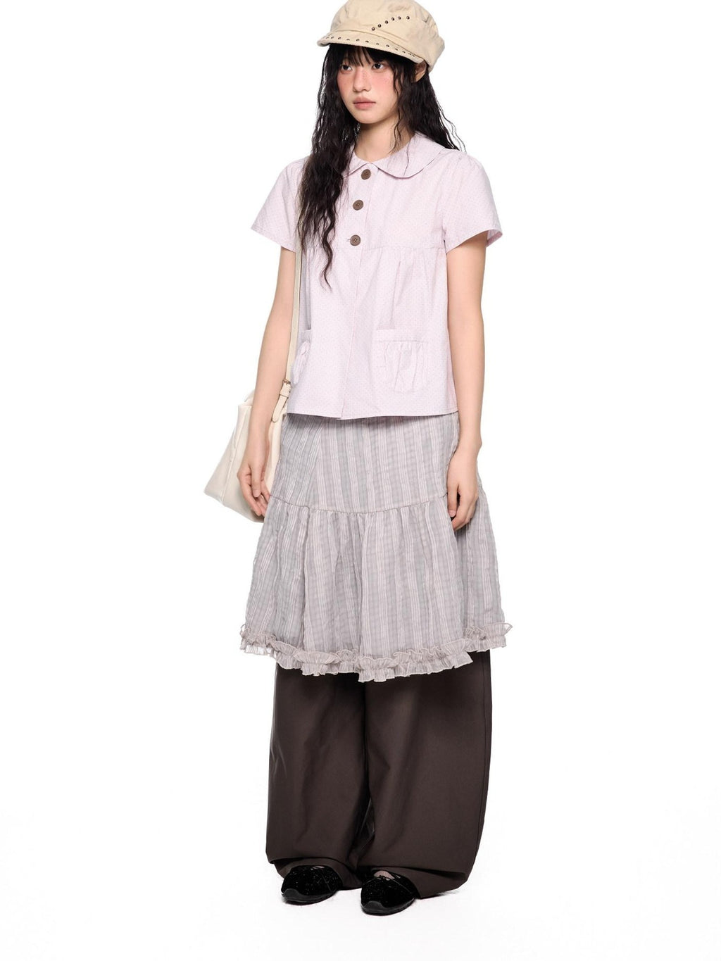 EZEK Checked Splice Bubble Gauze Pocket Women's Polyester Breathable Tiered Skirts