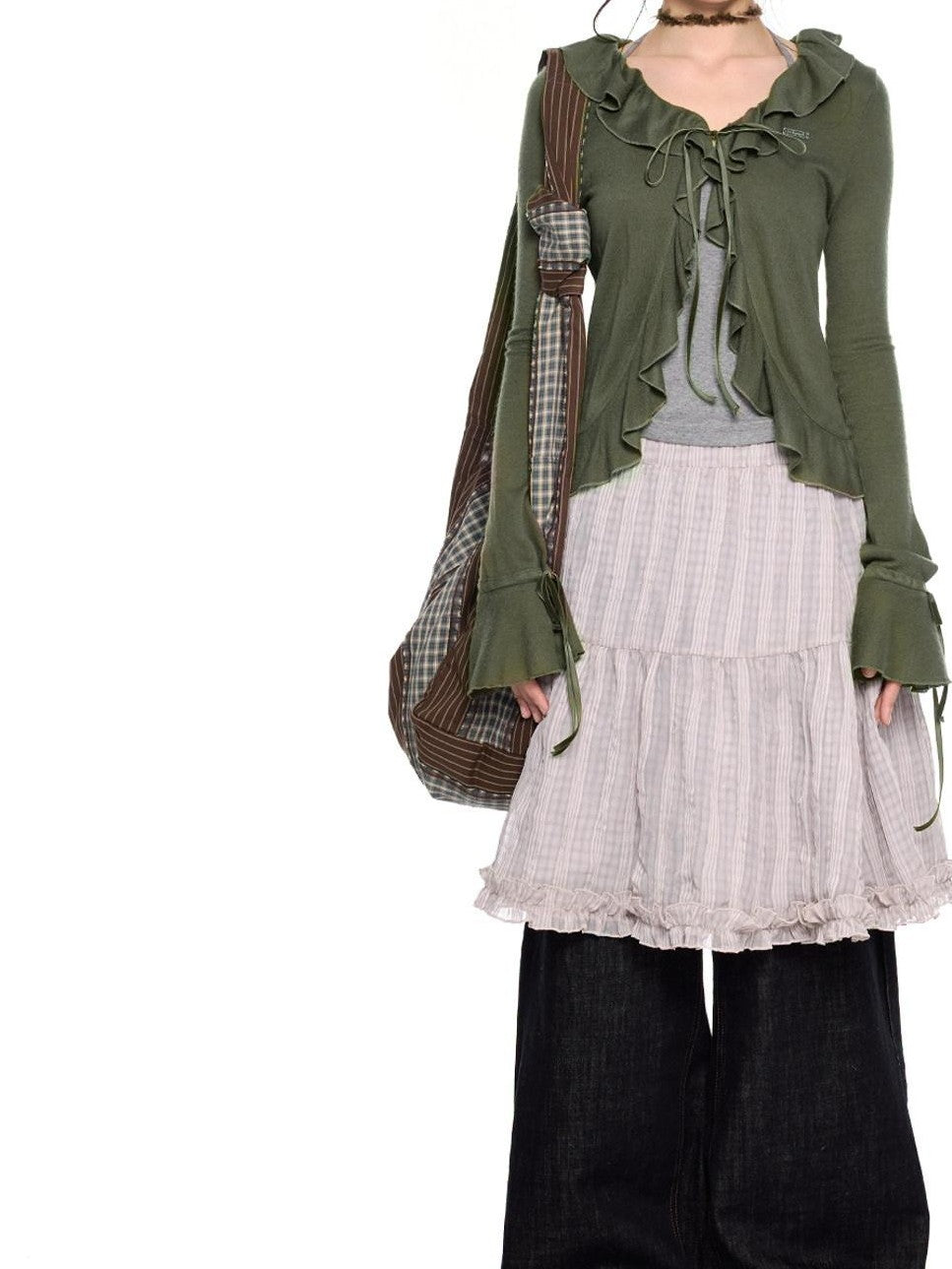 EZEK Checked Splice Bubble Gauze Pocket Women's Polyester Breathable Tiered Skirts
