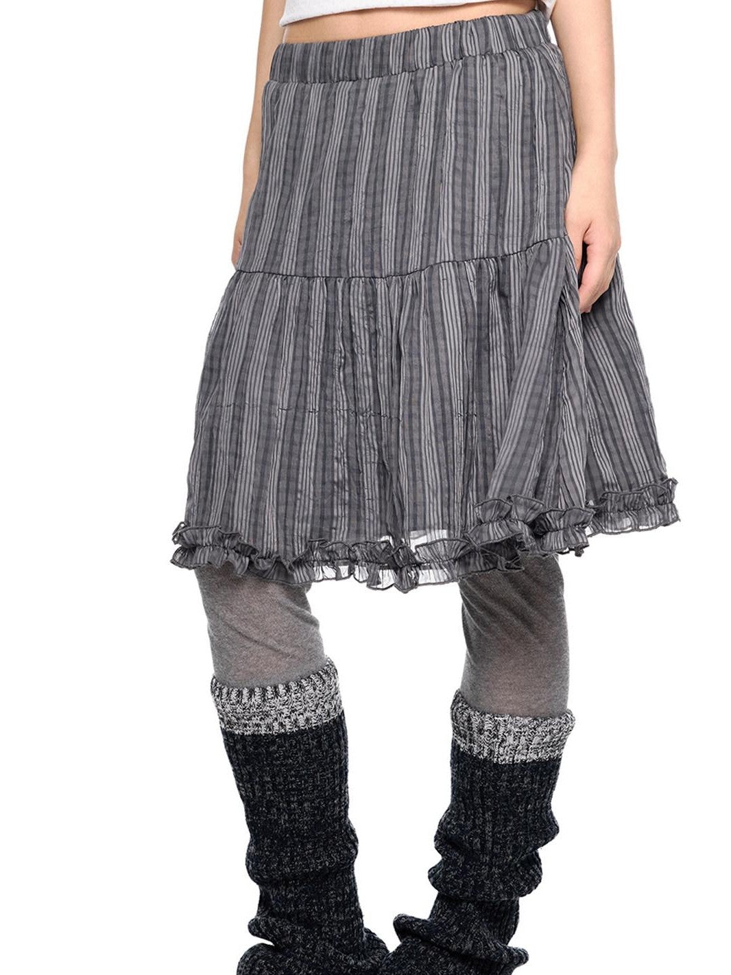 EZEK Checked Splice Bubble Gauze Pocket Women's Polyester Breathable Tiered Skirts