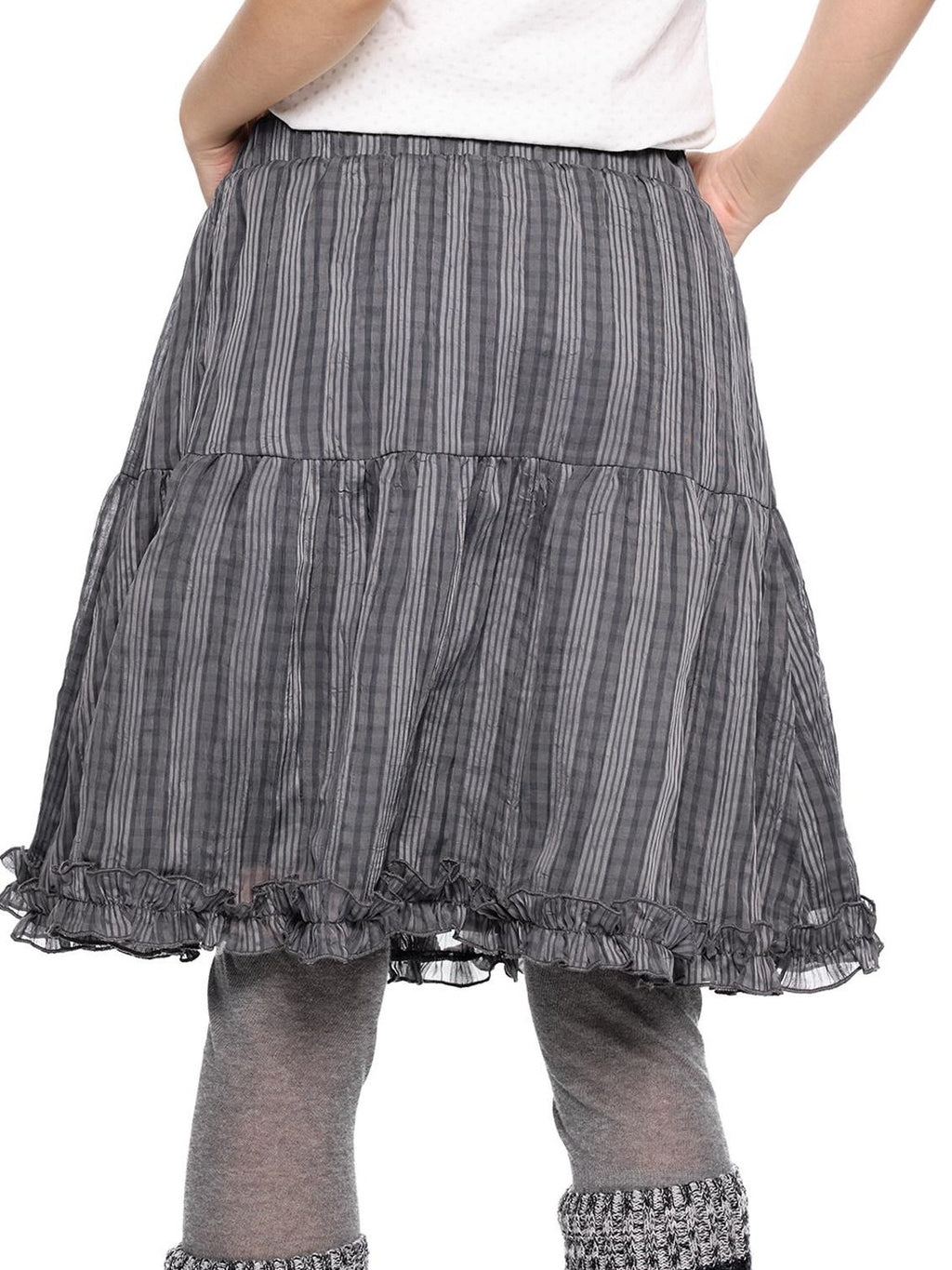 EZEK Checked Splice Bubble Gauze Pocket Women's Polyester Breathable Tiered Skirts