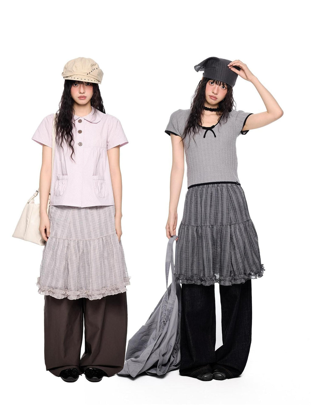 EZEK Checked Splice Bubble Gauze Pocket Women's Polyester Breathable Tiered Skirts