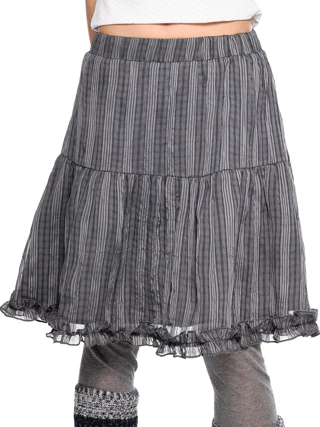 EZEK Checked Splice Bubble Gauze Pocket Women's Polyester Breathable Tiered Skirts