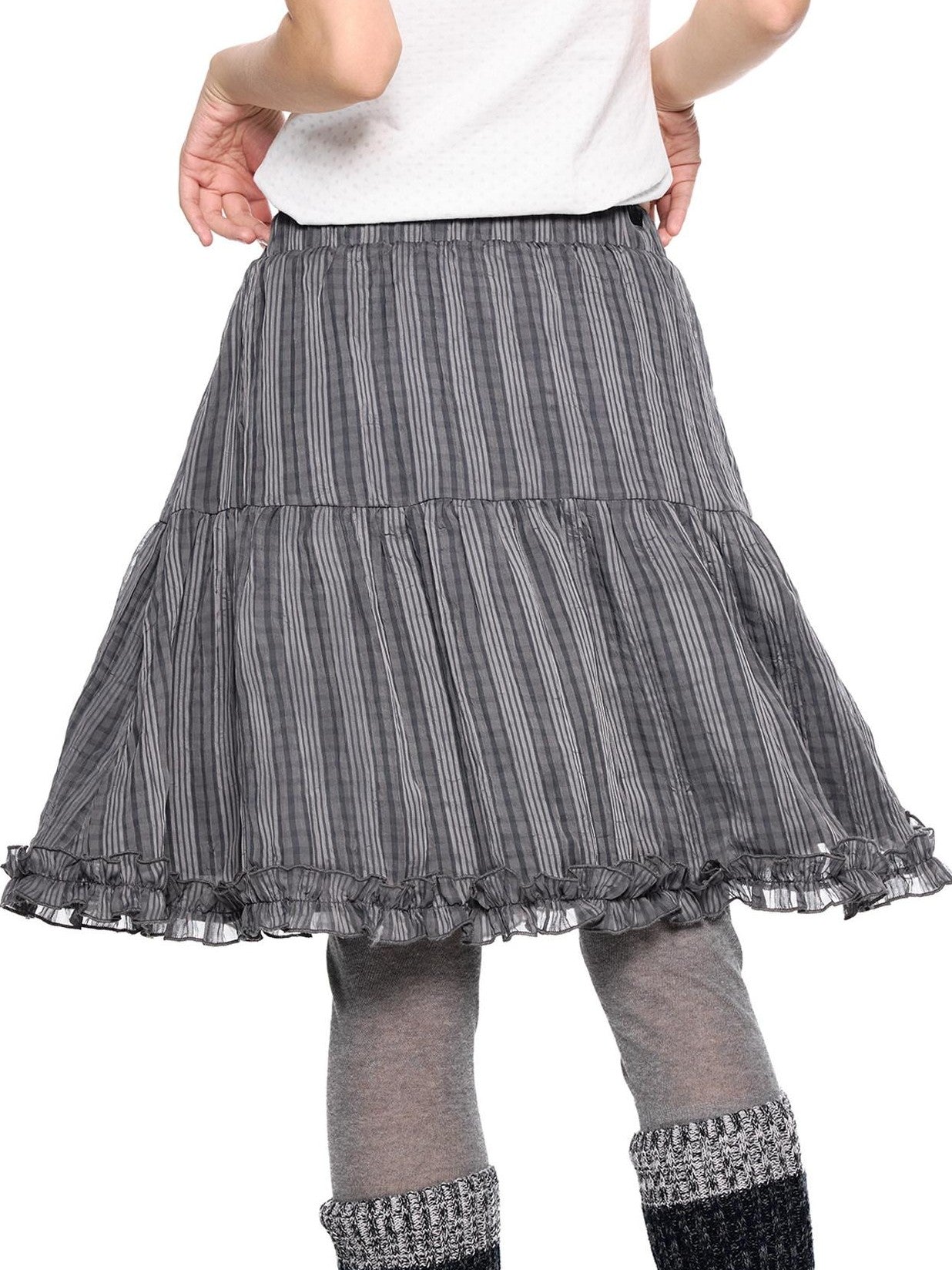EZEK Checked Splice Bubble Gauze Pocket Women's Polyester Breathable Tiered Skirts