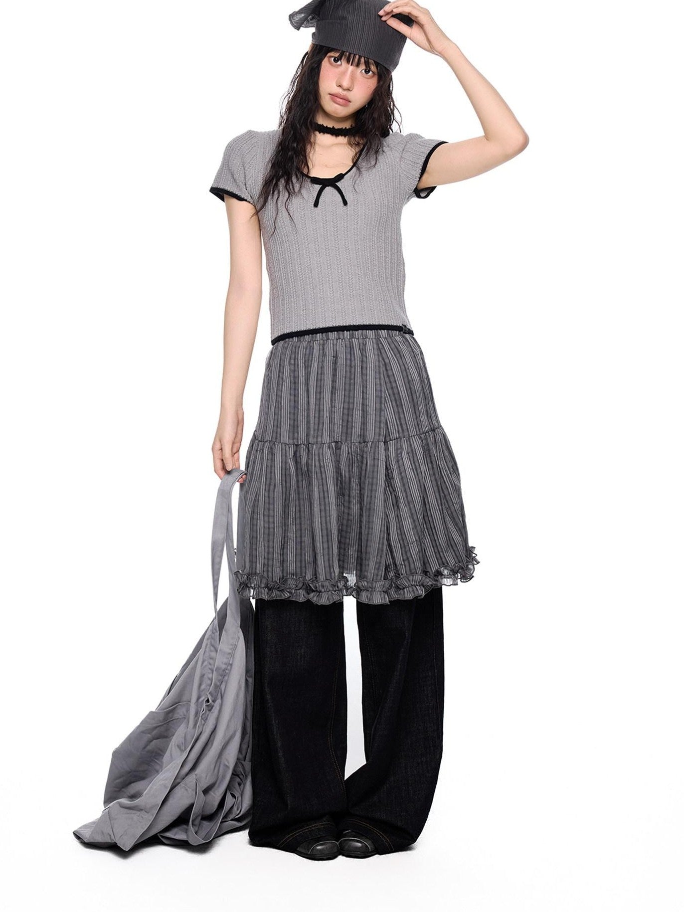 EZEK Checked Splice Bubble Gauze Pocket Women's Polyester Breathable Tiered Skirts