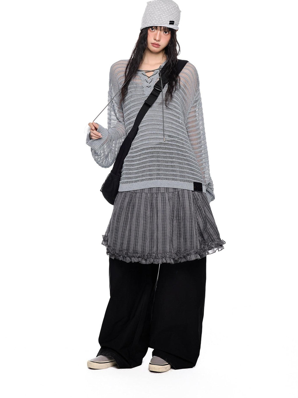 EZEK Checked Splice Bubble Gauze Pocket Women's Polyester Breathable Tiered Skirts