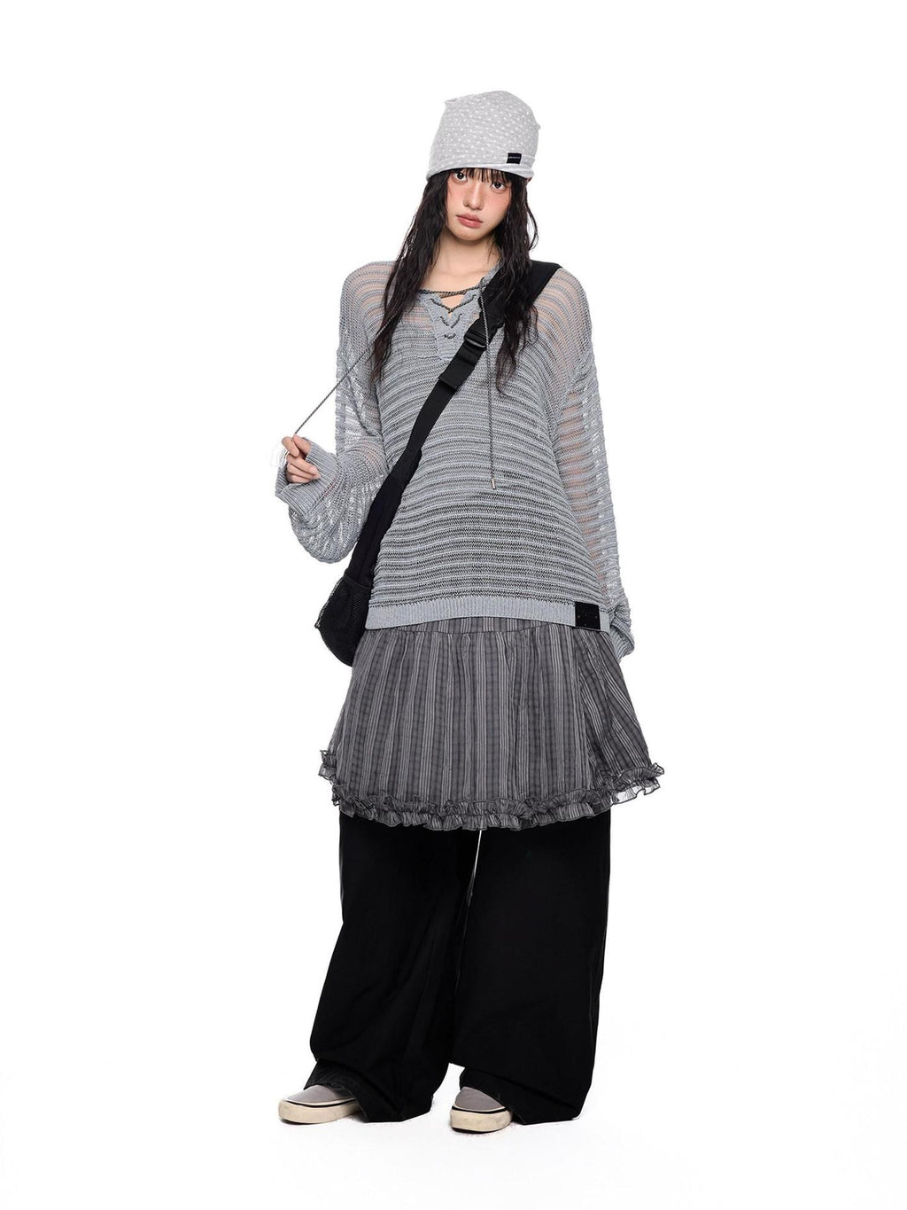 EZEK Checked Splice Bubble Gauze Pocket Women's Polyester Breathable Tiered Skirts