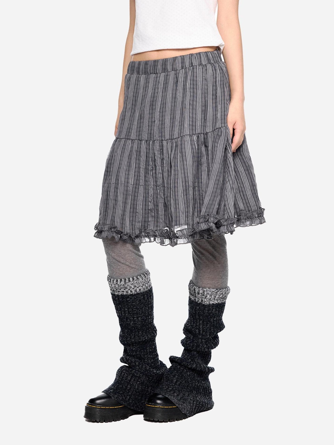 EZEK Checked Splice Bubble Gauze Pocket Women's Polyester Breathable Tiered Skirts