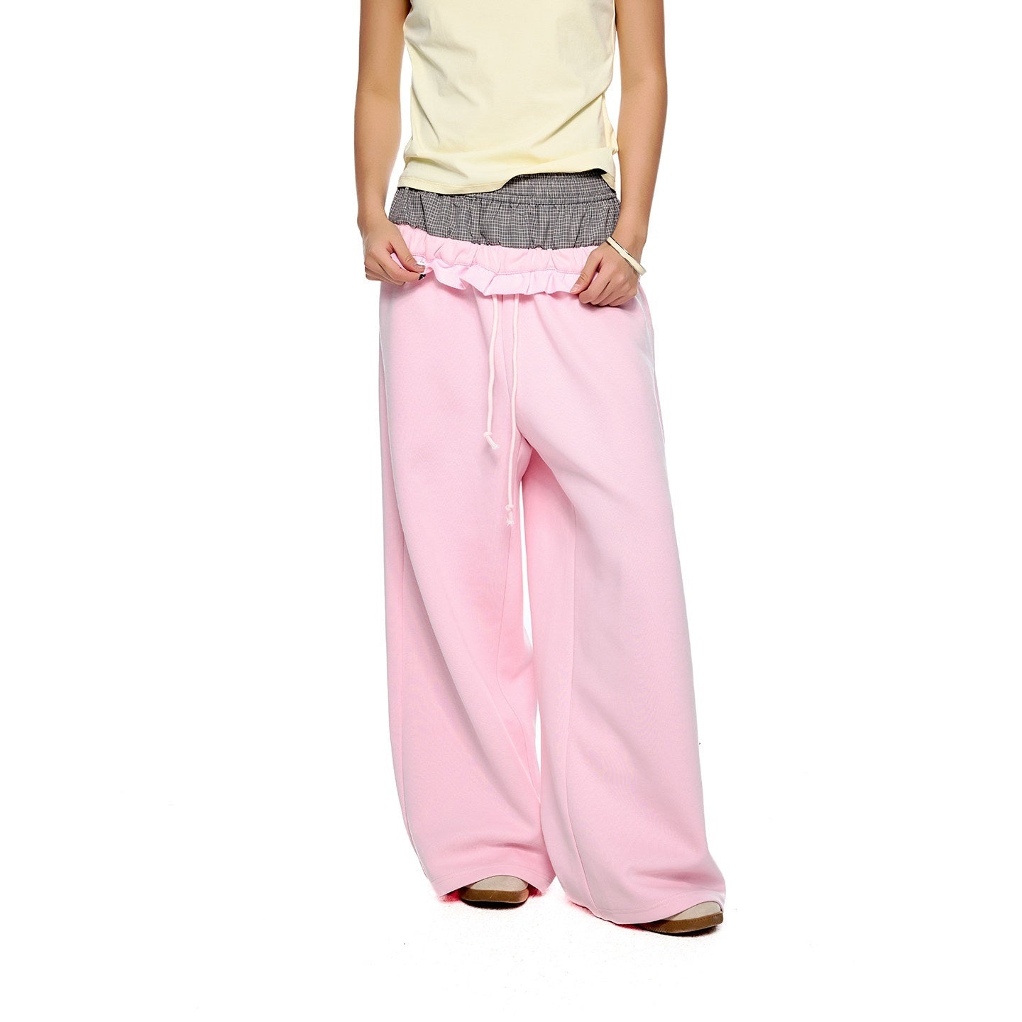 EZEK_Checkered_Spliced_Drawstring_Straight_Women's_Cotton_Blend_Sweatpants_1000722447376_MISSTT