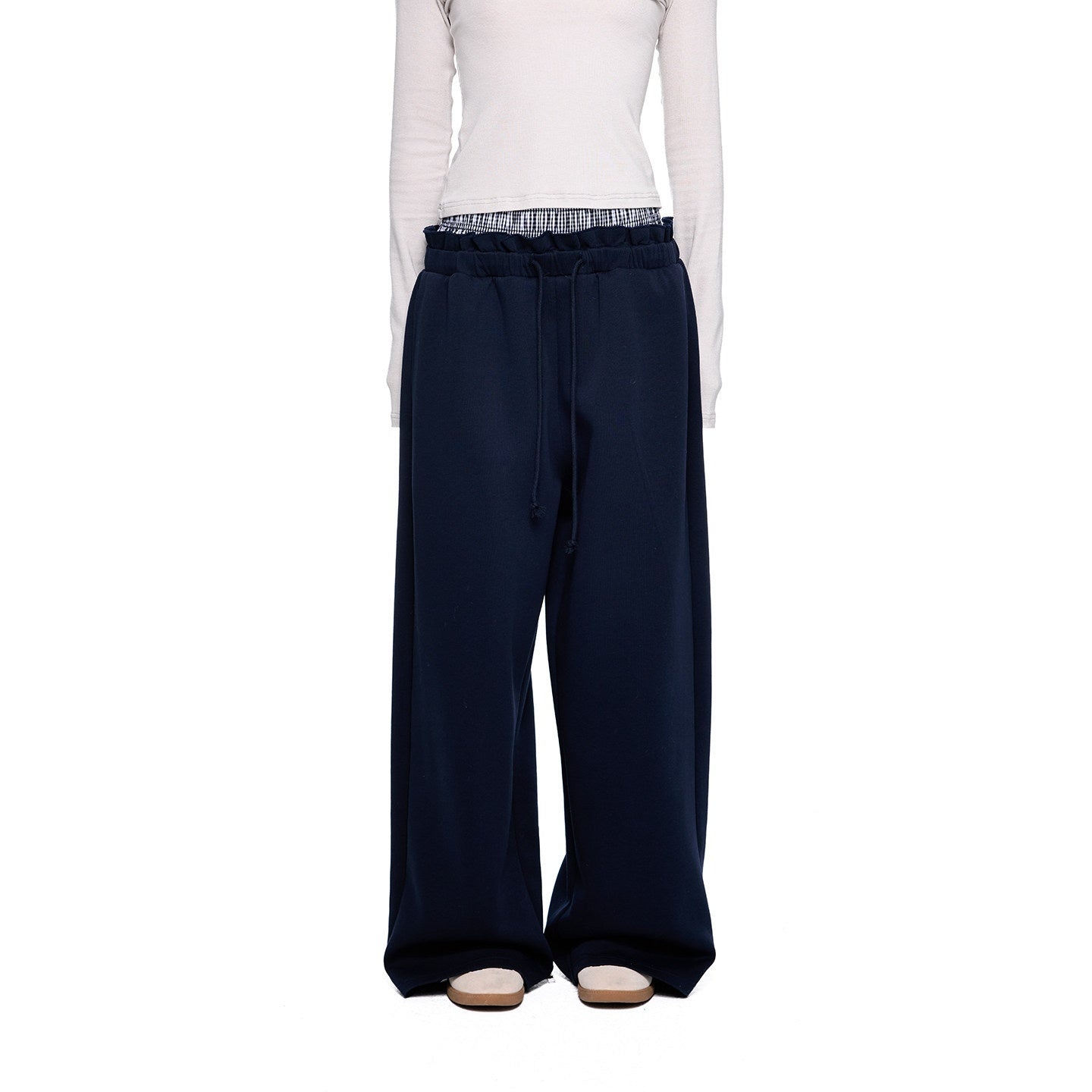 EZEK_Checkered_Spliced_Drawstring_Straight_Women's_Cotton_Blend_Sweatpants_1000722447376_MISSTT